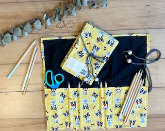 Eco-friendly, plastic-free pencil case -  yellow frenchies