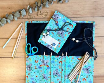 Eco-friendly, plastic-free pencil case -  aqua koalas