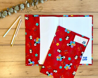 Environmentally friendly school book cover - red pandas with balloons
