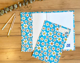 Environmentally friendly school book cover - blue happy daisy