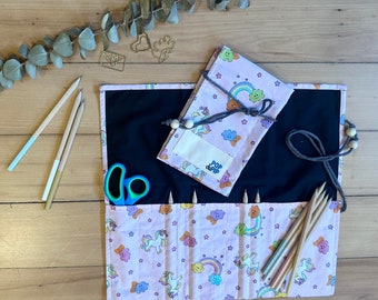 Eco-friendly, plastic-free pencil case -  pink unicorns