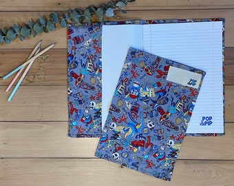 Environmentally friendly school book cover - grey pirate party design