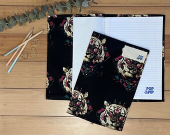 Environmentally friendly school book cover - black with geometric tigers