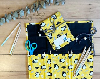 Eco-friendly, plastic-free pencil case -  yellow pirate penguins