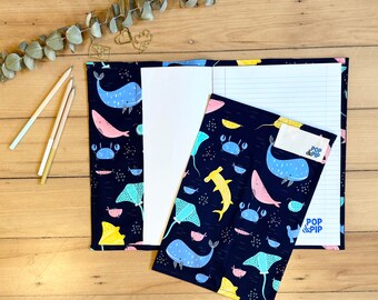 Environmentally friendly school book cover - navy sealife