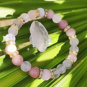 &quot;PINK OCTOBER&quot; bracelet support - mobilization - breast cancer - Pink Quartz - Rhodonite - Pink Opal from the Andes of Peru - women&#39;s bracelet