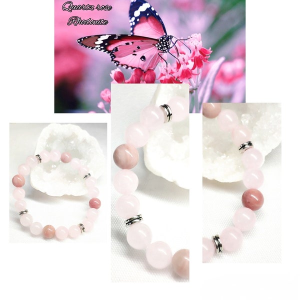 Bracelet en pierre naturelle de quartz rose véritable