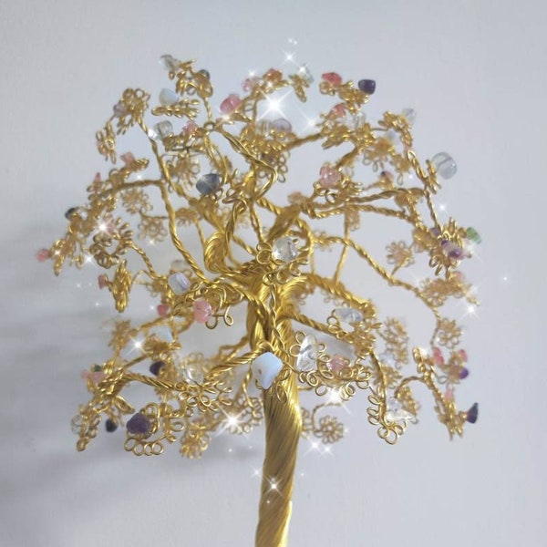 Arbre de vie personnalisé, pierre semi-précieuses, Opale, Quartz rose, fluorite, améthyste, sculpture, décor maison, bonzaï, cadeau, bijoux