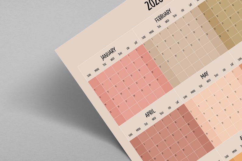 2026 Calendar-year, Vertical Wall Planner, Months in Blocks, Earthy ...