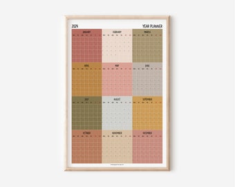 Medium/Large/XLarge 2024 Vertical Wall Planner, Months in Blocks, Playful Planner, 18x24in, 24x36in, 28x40in