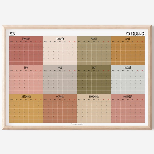 Large/XLarge 2024 Horizontal Wall Planner, Months in Blocks, Playful Planner, 24x36in, 28x40in