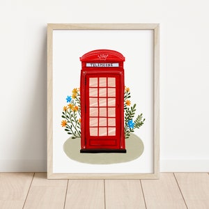 London Red Phone Booth Illustration Print, A4, Illustration Print, Wall Art Print, Wall Decor