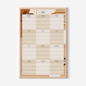 2025 Calendar-Year, Vertical Wall Planner,  Months in Blocks, Boho Planner, 18x24in, 24x36in, 28x40in