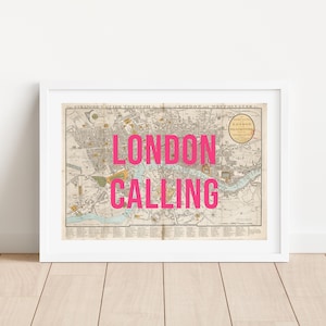 Impression d'appel de Londres, impression de carte de Londres vintage avec une typographie audacieuse, format A1, qualité musée, impression sur papier mat