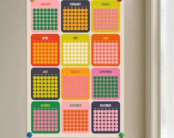 UNDATED Calendar, Vertical Wall Planner,  Months in Blocks, Retro Planner, 24x36 inches, 61x91.5 cm