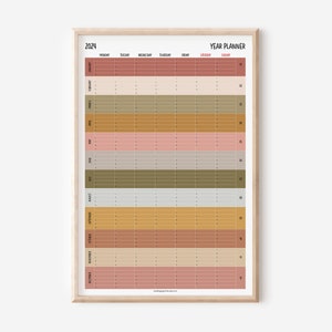 Large/XLarge 2024 Vertical Wall Planner, Months in Blocks, Aligned Weeks, Playful Planner, 24x36in, 28x40in