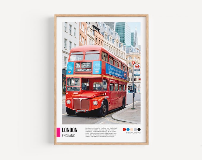 London Red Bus Print, City Architecture Photography, Modern Wall Art