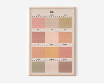 2026 Calendar-Year, Vertical Wall Planner,  Months in Blocks, Earthy Pink Planner, 24x36 inches, 61x91.5 cm