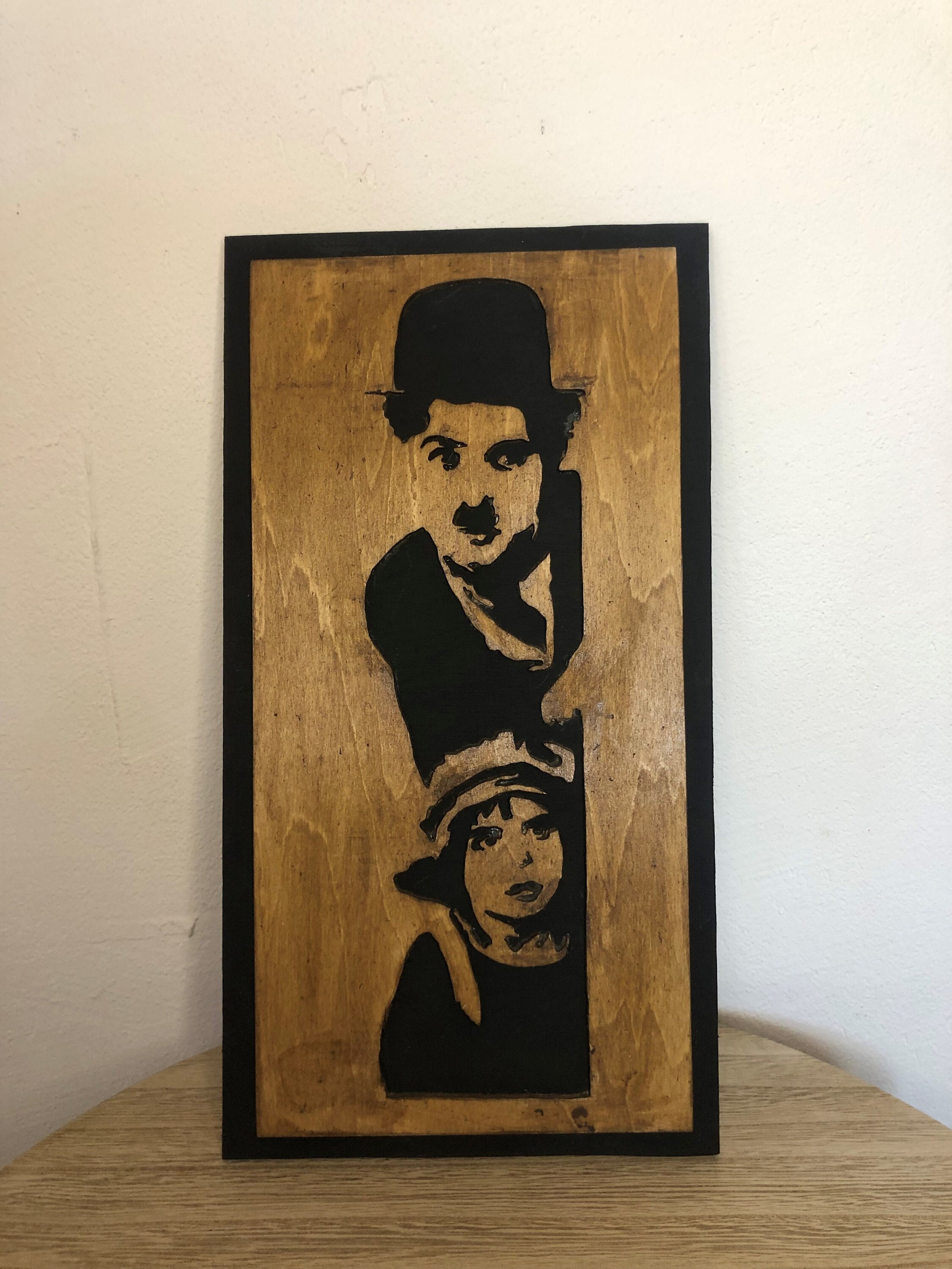 Tableau en Bois, Charlot, Création Artisanale