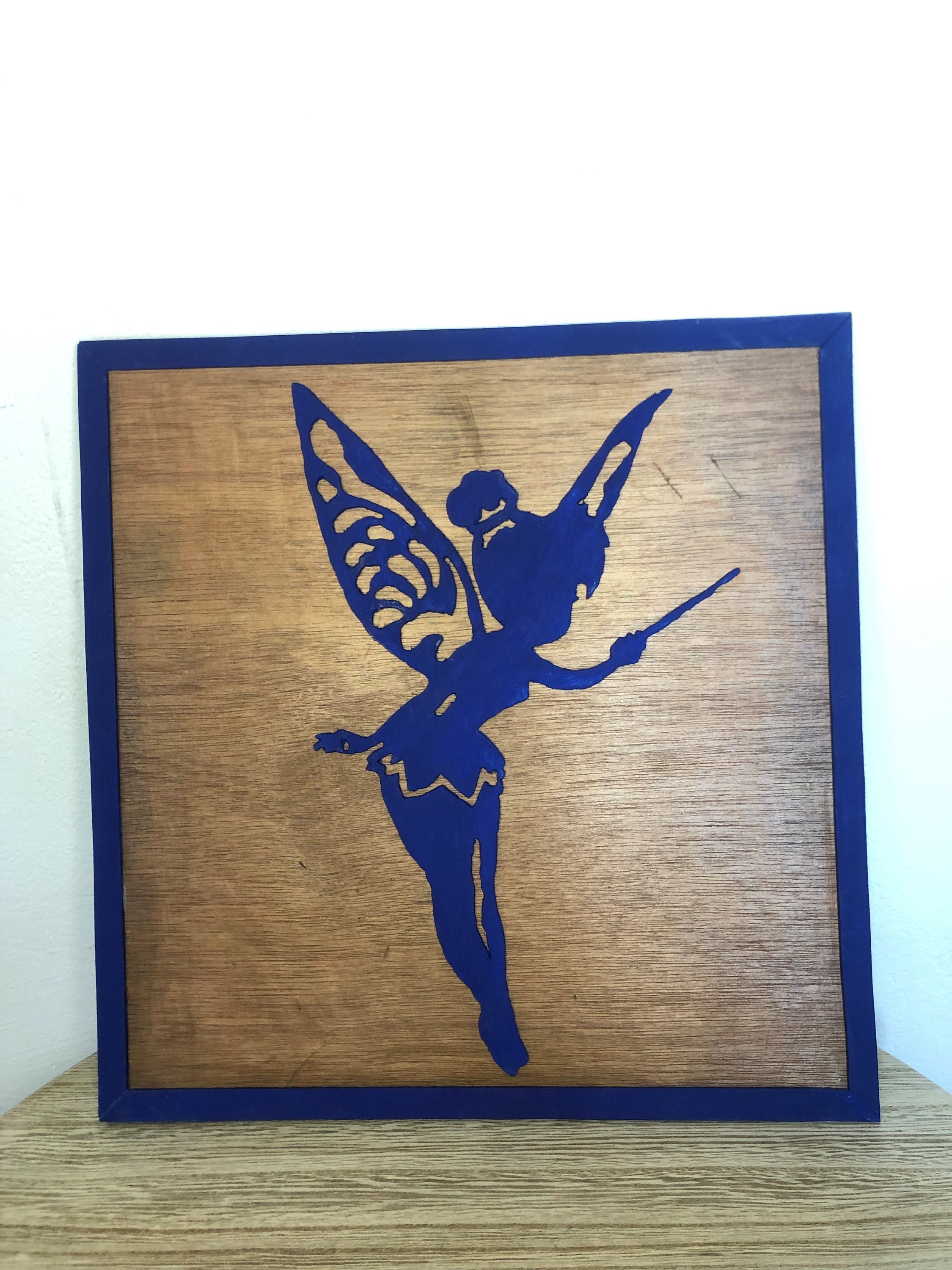 Tableau en Bois Fée Clochette, Création Artisanale