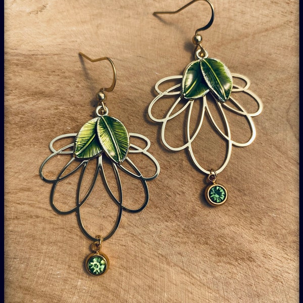 Boucles d’oreilles Hoja vert et doré