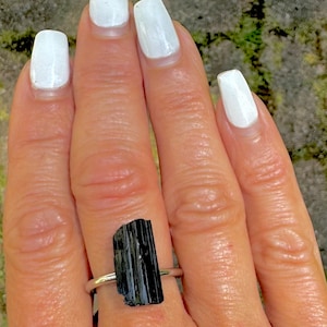 Silver black tourmaline ring