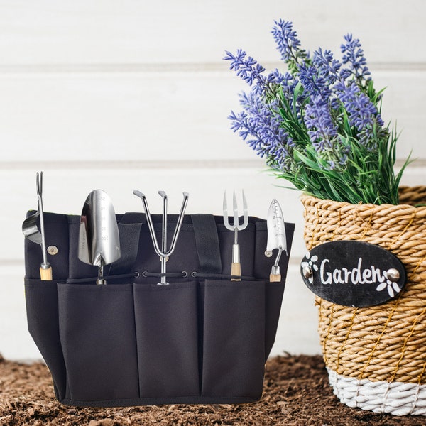 Gartenwerkzeug-Aufbewahrungstasche mit 5 großen tiefen Taschen und strapazierfähigem Gurt, wasserdichter Hochleistungs-Tote-Organizer mit Griff Gürteltasche, DIY