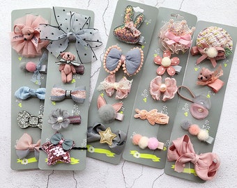 Designs of Girls Baby Kids Children Cute Hair Clips Ties Set (5 PCS)