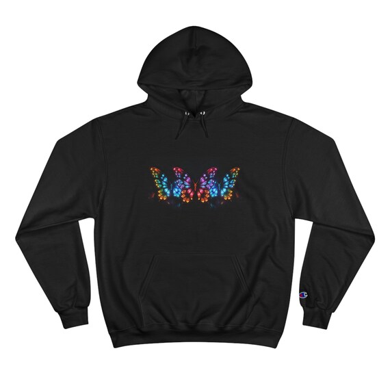 Champion Hoodie Trio of Butterflies Multi color Neon Rainbow Colors Etsy