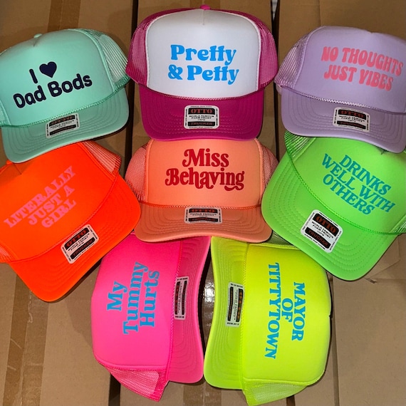 Custom PUFF Trucker Hat Personalized 3D Logo Text Font in Otto Foam Trucker Hats Party Hats Embossed Vinyl Font | Birthday | Bachelorette