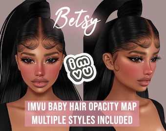 Betsy Baby Hair Opacity Map for IMVU | BBH | Baby hair texture | Sleek cap | Scalp for IMVU hairstyles | Tutorials and Textures Included