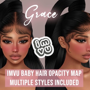Mapa de opacidade do cabelo de bebê Grace para IMVU | BBH | Textura de cabelo de bebê | Boné elegante | Couro cabeludo para penteados IMVU | Tutoriais e texturas incluídos