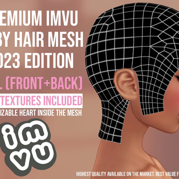 2023 IMVU Baby Hair MESH (Full) + 2 FREE Opacity Maps | Sleek Baby Hair | .xmf format | Highest quality available | Heart Inside Mesh