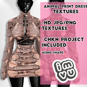 Animal Print Kleid IAVU Texturen | Hochwertige JPG- und PNG-Bilder und Deckkraftkarten | Chkn Projekt inclusive | Kleidung Outfit Dateivertrieb