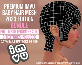 2023 IMVU Baby Hair Bundle (Full mesh) + 9 FREE Opacity Maps | Sleek Baby Hair | .xmf format | Highest quality available | Heart Inside Mesh