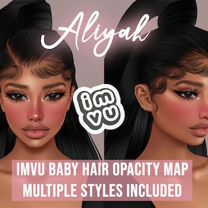 Mapa de opacidade de cabelo de bebê da Aliyah para IMVU | BBH | Textura de cabelo de bebê | Boné elegante | Couro cabeludo para penteados IMVU | Tutoriais e texturas incluídos
