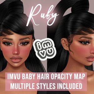 Mapa de opacidad de cabello de bebé rubí para IMVU / BBH / Textura de cabello de bebé / Gorra elegante / Cuero cabelludo para peinados de IMVU / Tutoriales y texturas incluidos