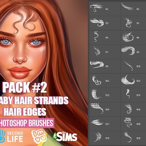 Photoshop/Procreate Baby Hair Brushes for Digital Art | IMVU | Second Life | Sims Pack #2 | 3D Hair Wisps Slayed Edges Sleek Hair IMVU BBH