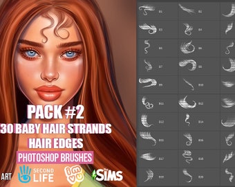 Photoshop/Procreate Baby Hair Brushes for Digital Art | IMVU | Second Life | Sims Pack #2 | 3D Hair Wisps Slayed Edges Sleek Hair IMVU BBH