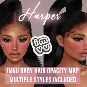 Mapa de opacidad de cabello de bebé Harper para IMVU / BBH / Textura de cabello de bebé / Gorra elegante / Cuero cabelludo para peinados de IMVU / Tutoriales y texturas incluidos