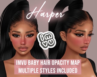 Harper Baby Hair Opacity Map for IMVU | BBH | Baby hair texture | Sleek cap | Scalp for IMVU hairstyles | Tutorials and Textures Included