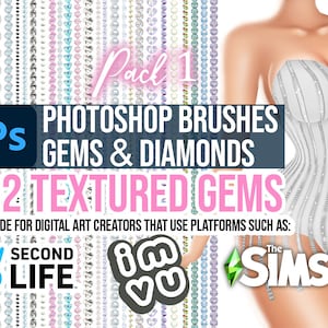 32 Gem brushes for Photoshop Pack 1 | Mixer Brushes - instant diamonds, gemstones, rhinestones. Made for IMVU, Second Life & Sims creators