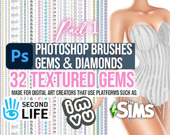 32 Gem brushes for Photoshop Pack 1 | Mixer Brushes - instant diamonds, gemstones, rhinestones. Made for IMVU, Second Life & Sims creators