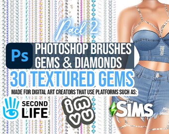 30 Gem brushes for Photoshop Pack 2 | Mixer Brushes - instant diamonds, gemstones, rhinestones. Made for IMVU, Second Life & Sims creators