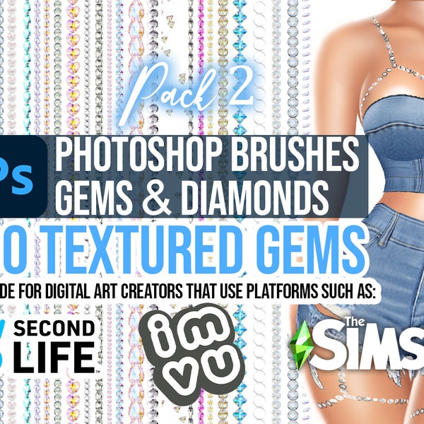 30 Gem brushes for Photoshop Pack 2 | Mixer Brushes - instant diamonds, gemstones, rhinestones. Made for IMVU, Second Life & Sims creators