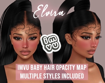 Elvira Baby Hair Opacity Map for IMVU | BBH | Baby hair texture | Sleek cap | Scalp for IMVU hairstyles | Tutorials and Textures Included