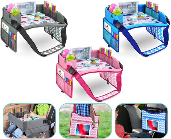 Kids Travel Tray Car Seat Travel Tray Toddler Travel Essentials Activity  Tray Table Travel Organizer Waterproof Surface Dry Erase Board Gray 