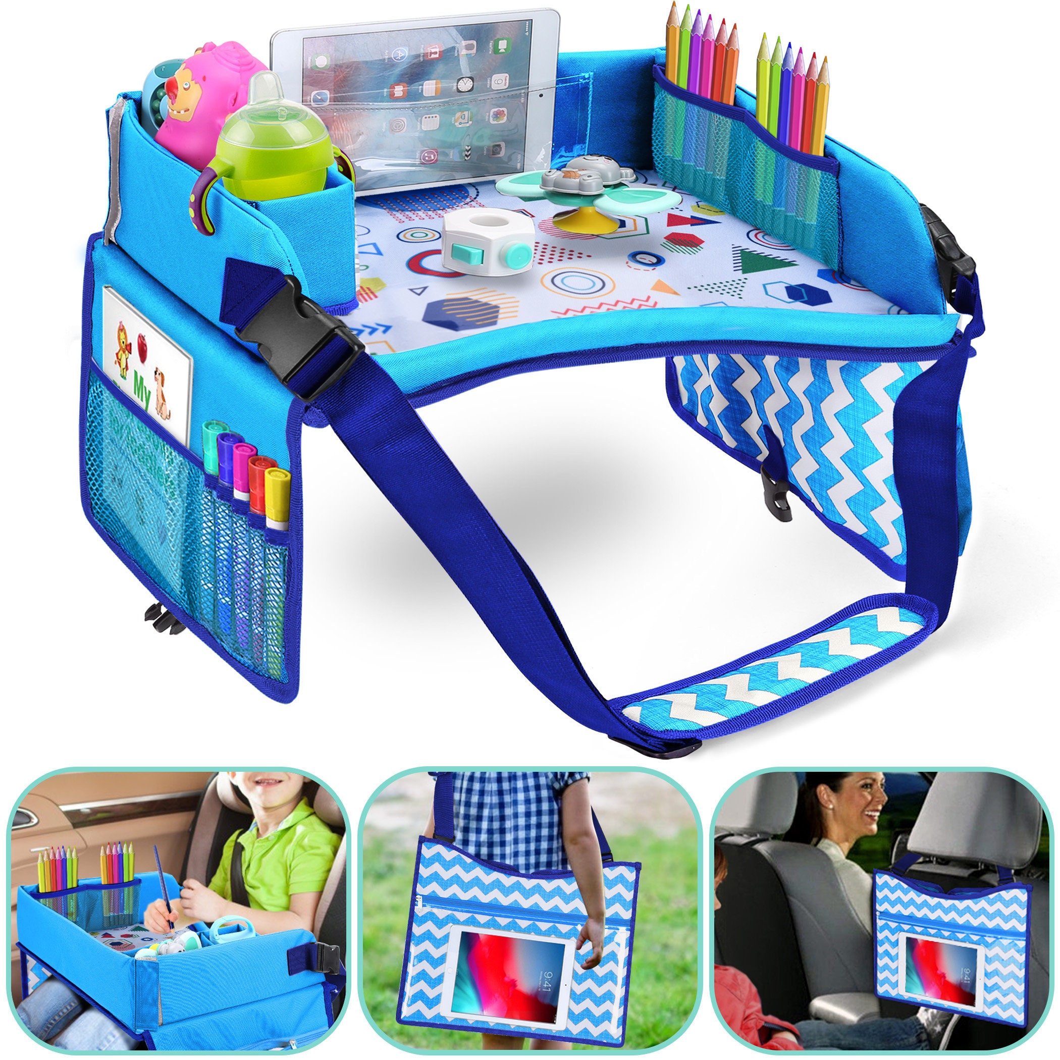 Kids Travel Tray Car Seat Travel Tray Toddler Travel Essentials Activity  Tray Table Travel Organizer Waterproof Surface Dry Erase Board Gray 