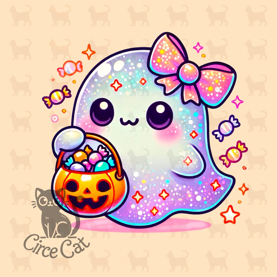 Cute Ghost PNG, Halloween PNG, Trick or Treat, Cute Halloween, Sparkly ...