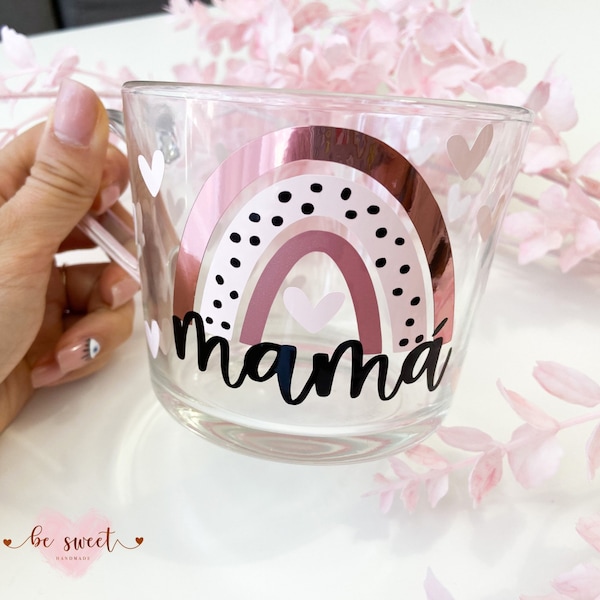 Taza personalizada con nombre / san valentin / dia de la madre / taza de cristal / taza de vidrio / taza de regalo personalizada